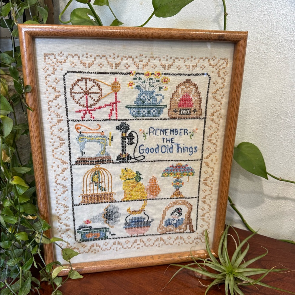 Handcrafted Cross-Stitch Art in Wooden Frame